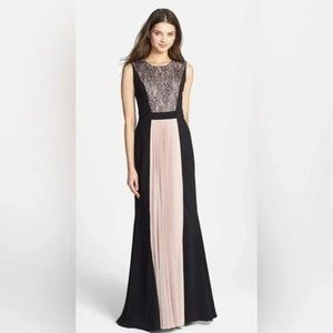 Connected Apparel Lace & Pleated Panel Gown 10
